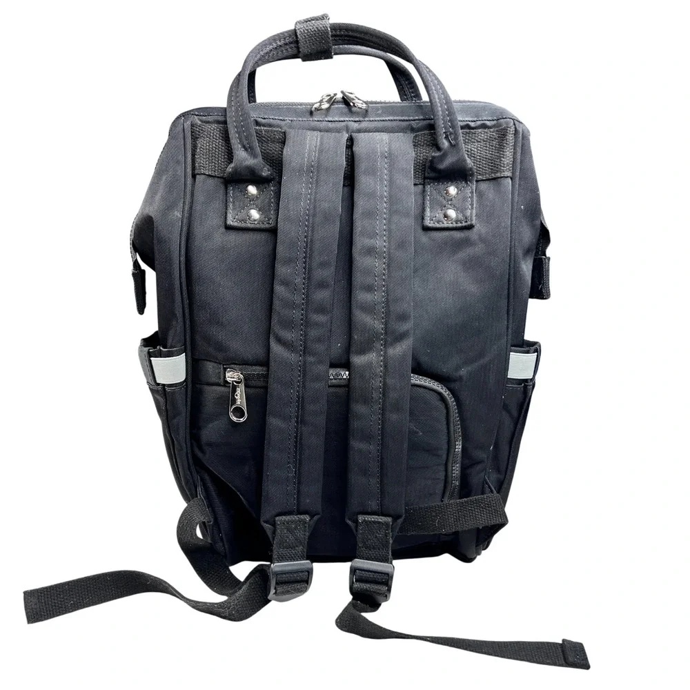 Kipling Audrie Black Nylon Diaper Bag Backpack Doctor Bag Opening w Monkey Charm